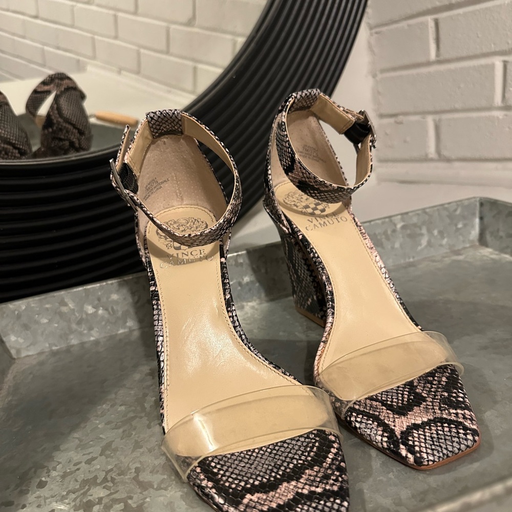 Vince Camuto Snakeskin Patterned Heels with Ankle Strap